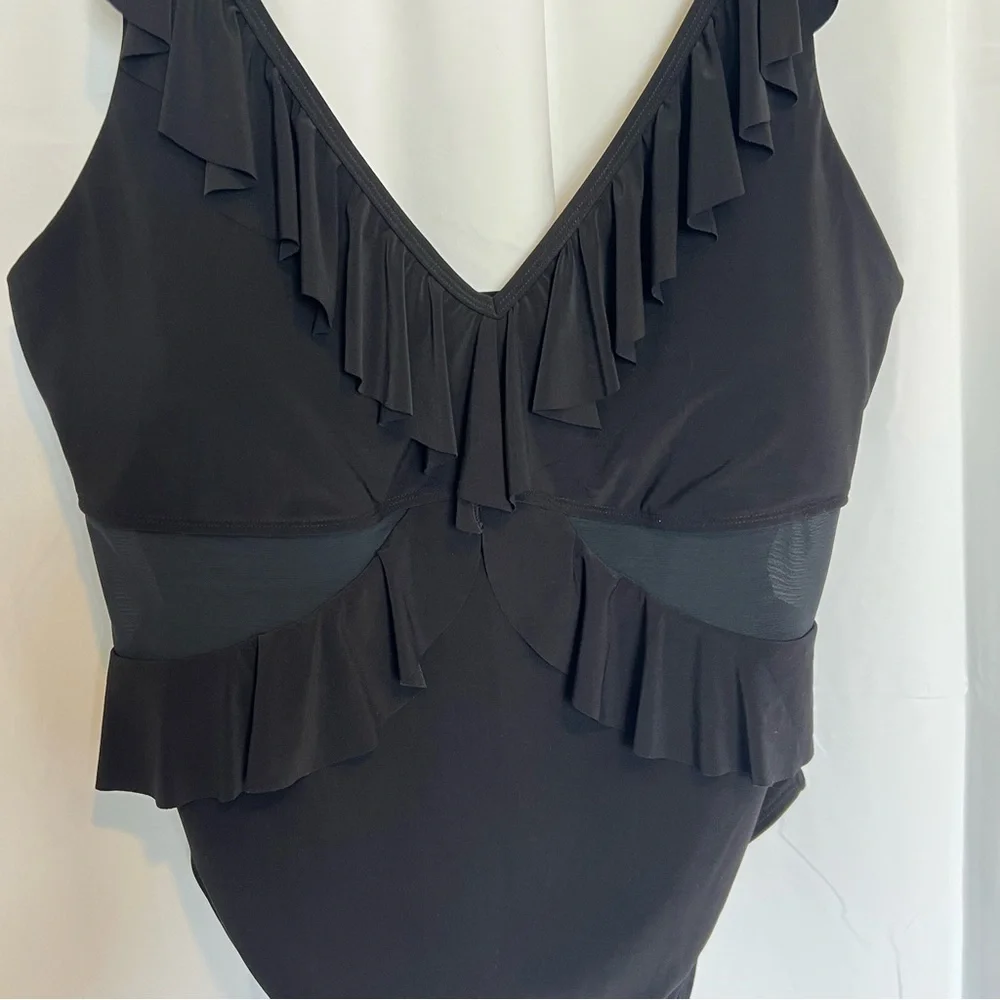 Beyond Control Women's Ruffled One-Piece Swim Black Size 14